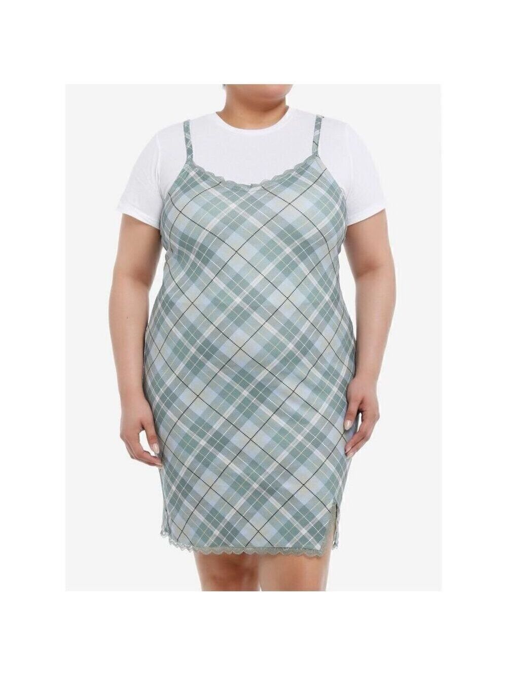 Teal Plaid Twofer Dress Plus Size 1